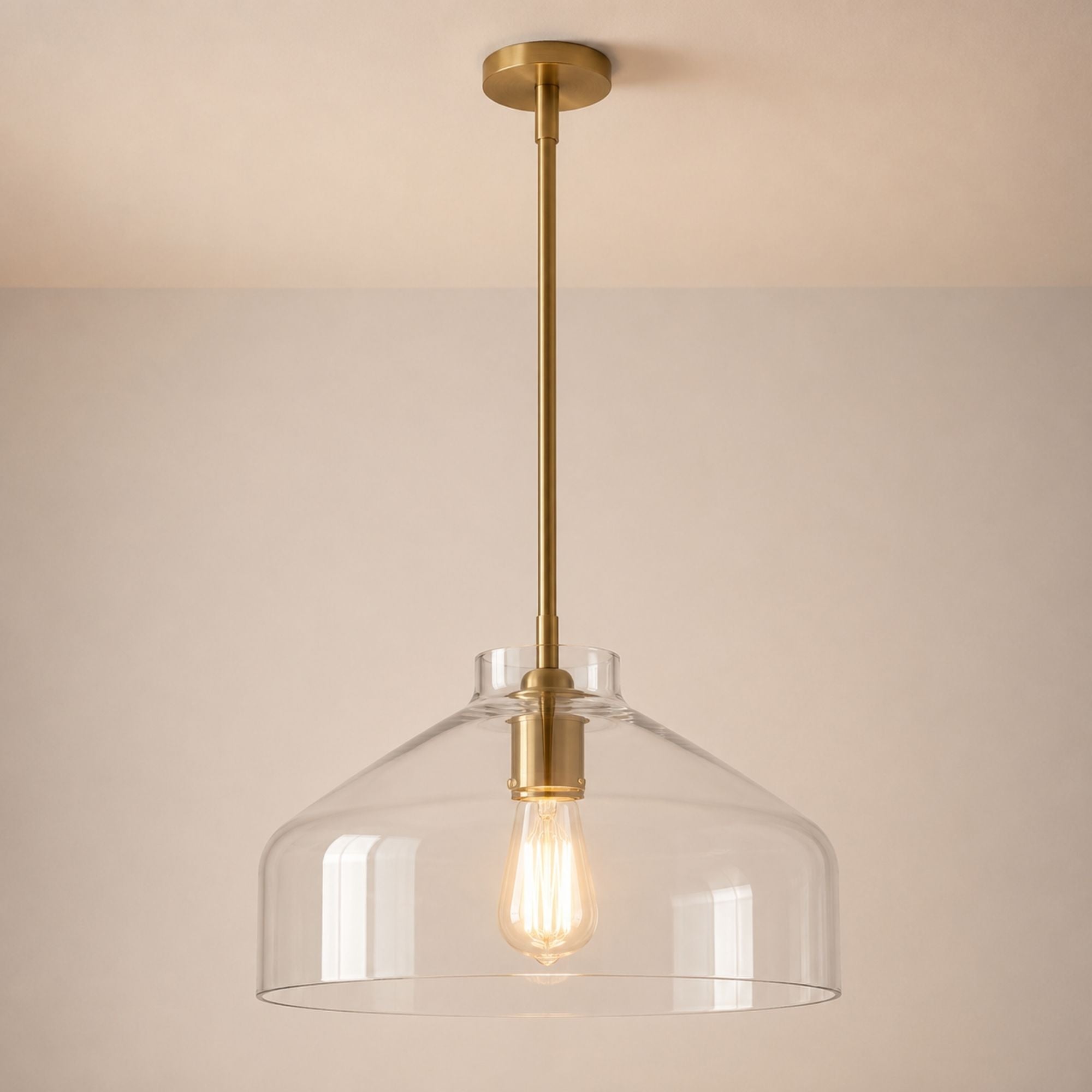 Nerys Pendant Light — 16in, Clear Glass shade, Antique Brass finish