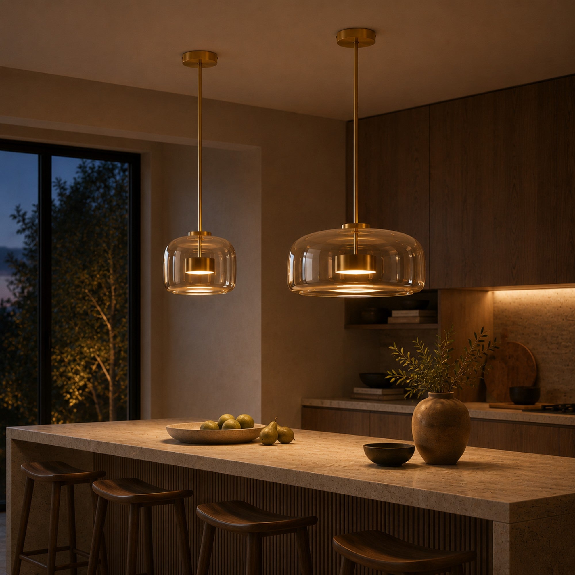 Orbe Hand-Blown Glass Pendant Light — Dimmable, 2 Sizes, Smoke or Amber Glass