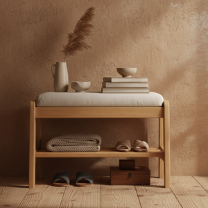Scandinavian Shoe Rack Storage - Solid Wood with Tech Cloth Top for Entryways Shoe Storage