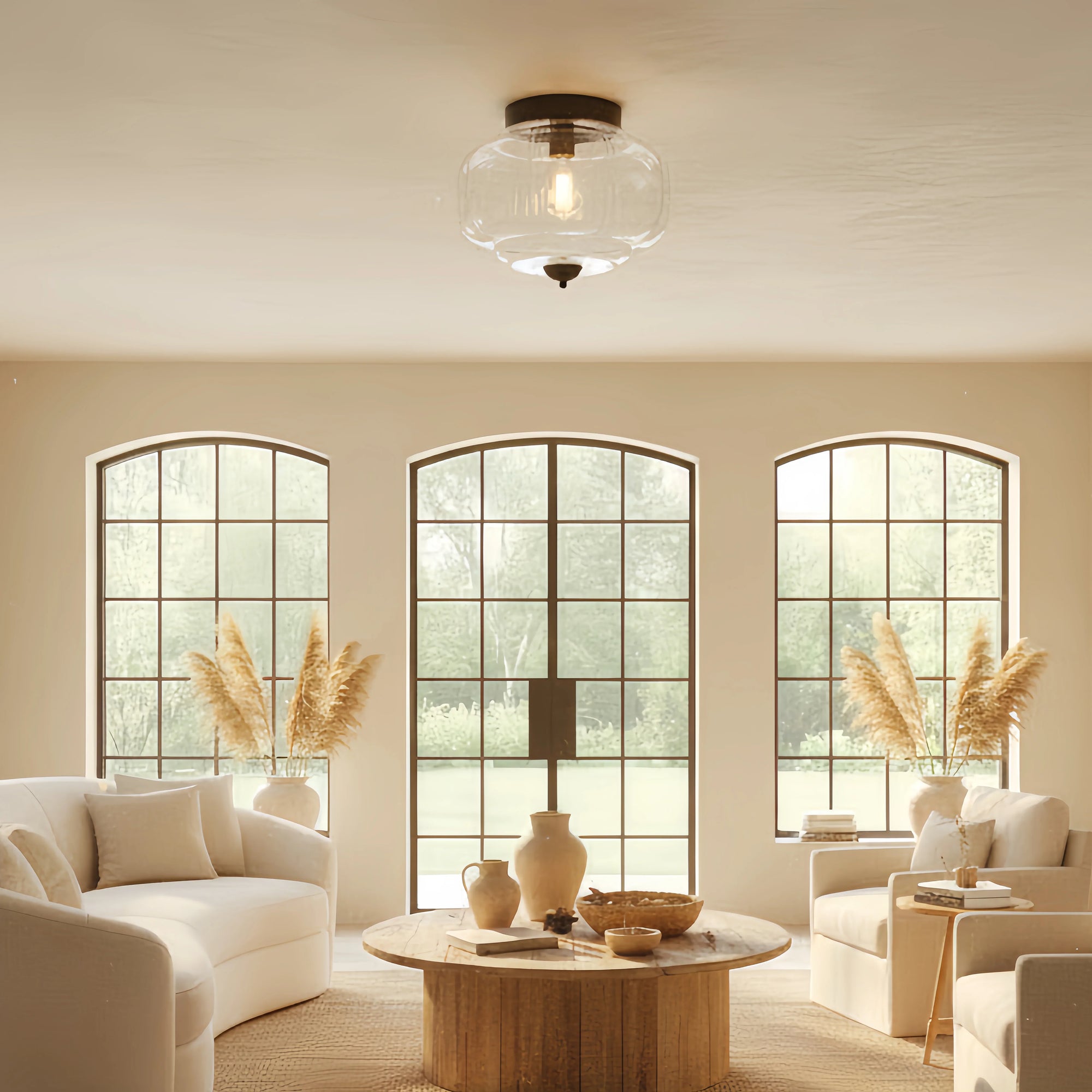 Lumi Milk Glass Pumpkin Ceiling Light, 3-Light