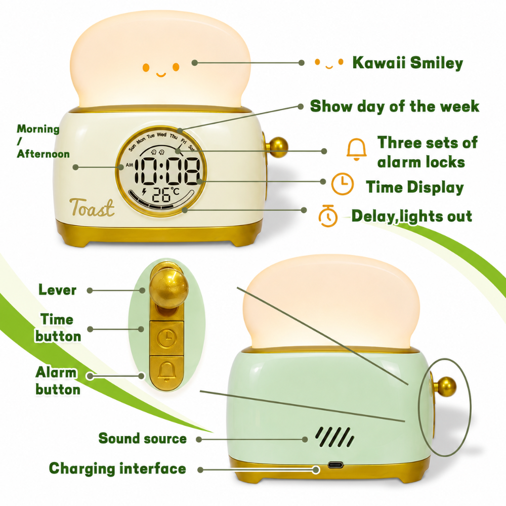 Toastie Kids Alarm Clock with Night Light