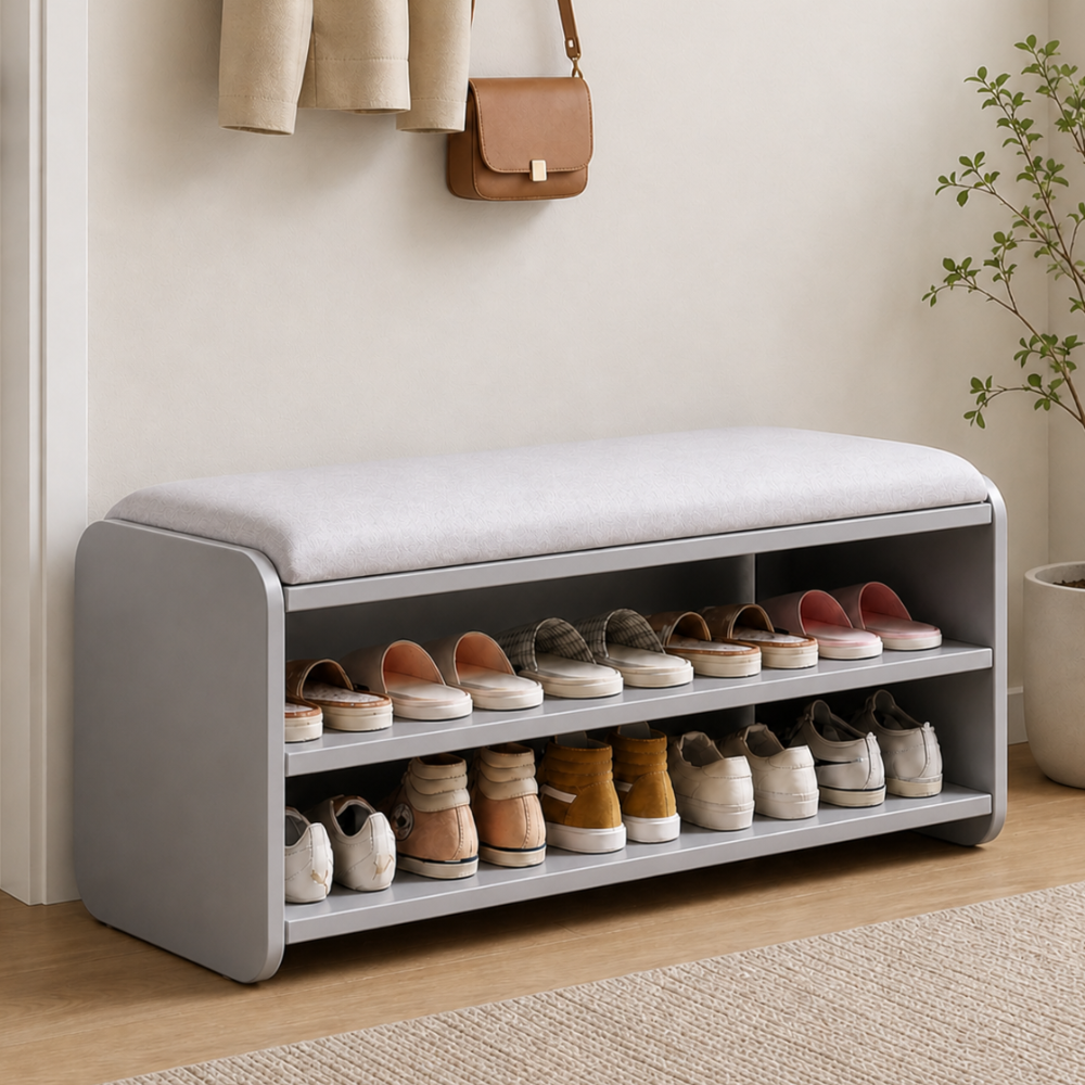 Modern Minimalist Shoe Rack Bench with Two-Tier Shoe Storage for Entryway Benches