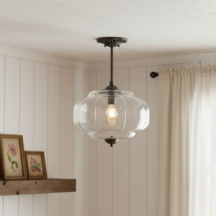 Lumi Ribbed Glass Pumpkin Pendant