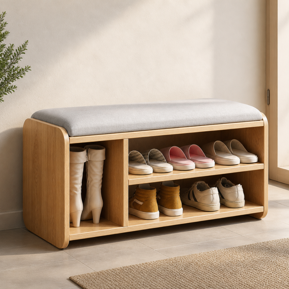 Modern Minimalist Shoe Rack Bench with Two-Tier Shoe Storage for Entryway Benches