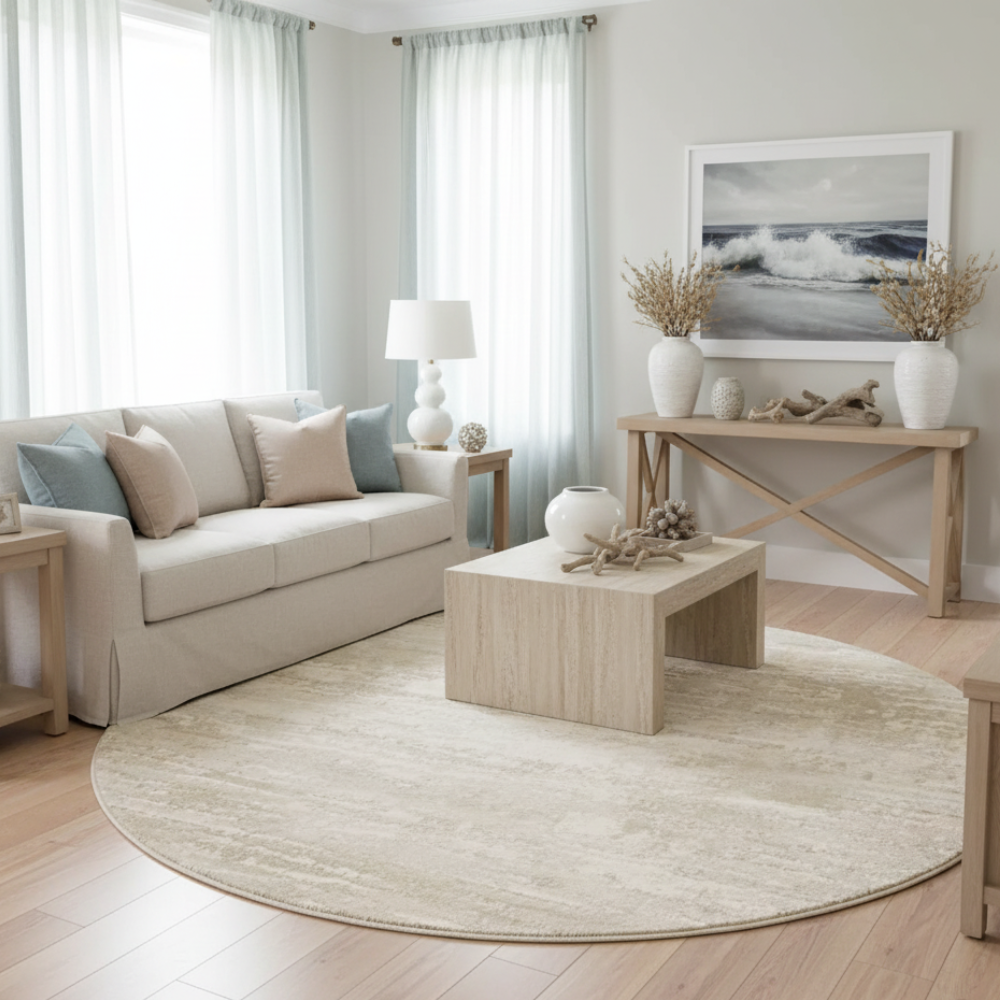 Veloria Luxury Round Cream Area Rug | Soft Plush Carpet for Living Room or Bedroom Round Area Rugs
