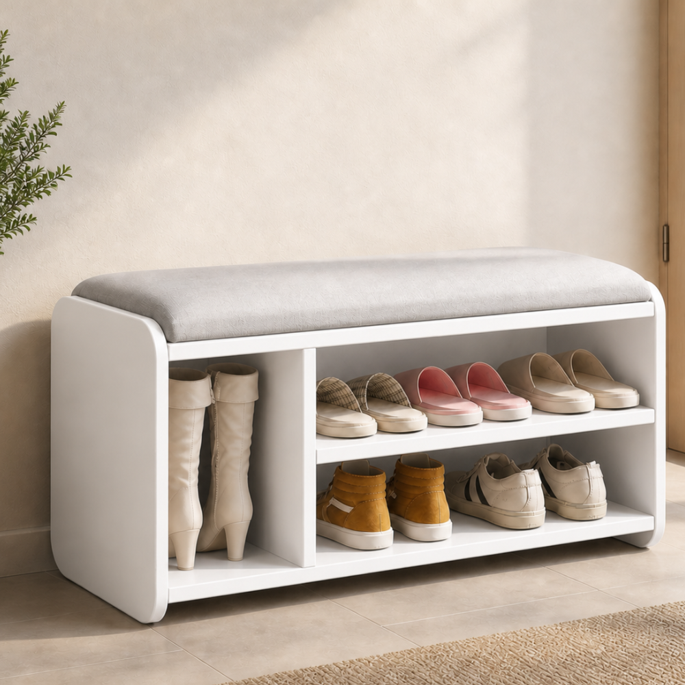 Modern Minimalist Shoe Rack Bench with Two-Tier Shoe Storage for Entryway Benches