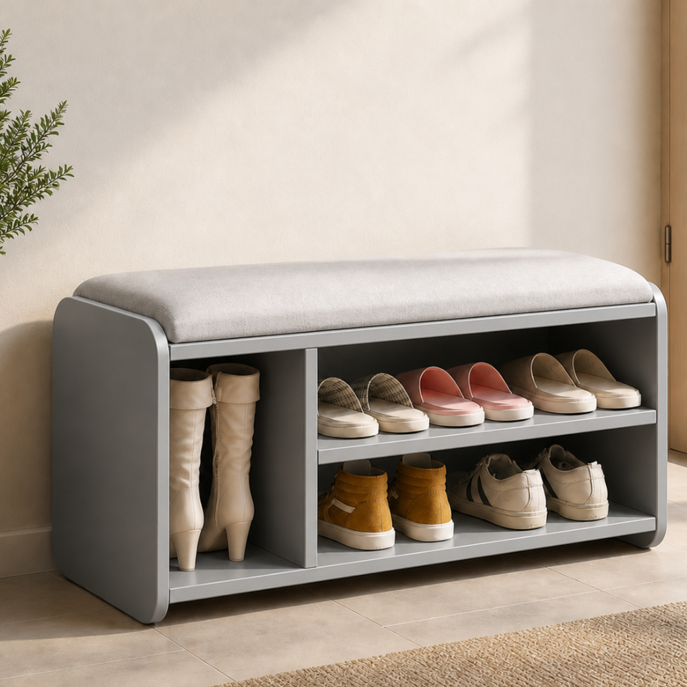 Modern Minimalist Shoe Rack Bench with Two-Tier Shoe Storage for Entryway Benches