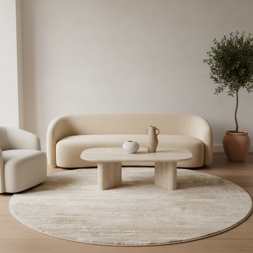 Veloria Luxury Round Cream Area Rug | Soft Plush Carpet for Living Room or Bedroom Round Area Rugs