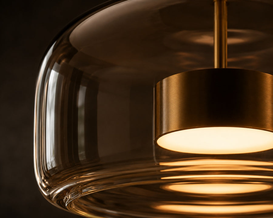 Close detail of the hand-blown glass shade