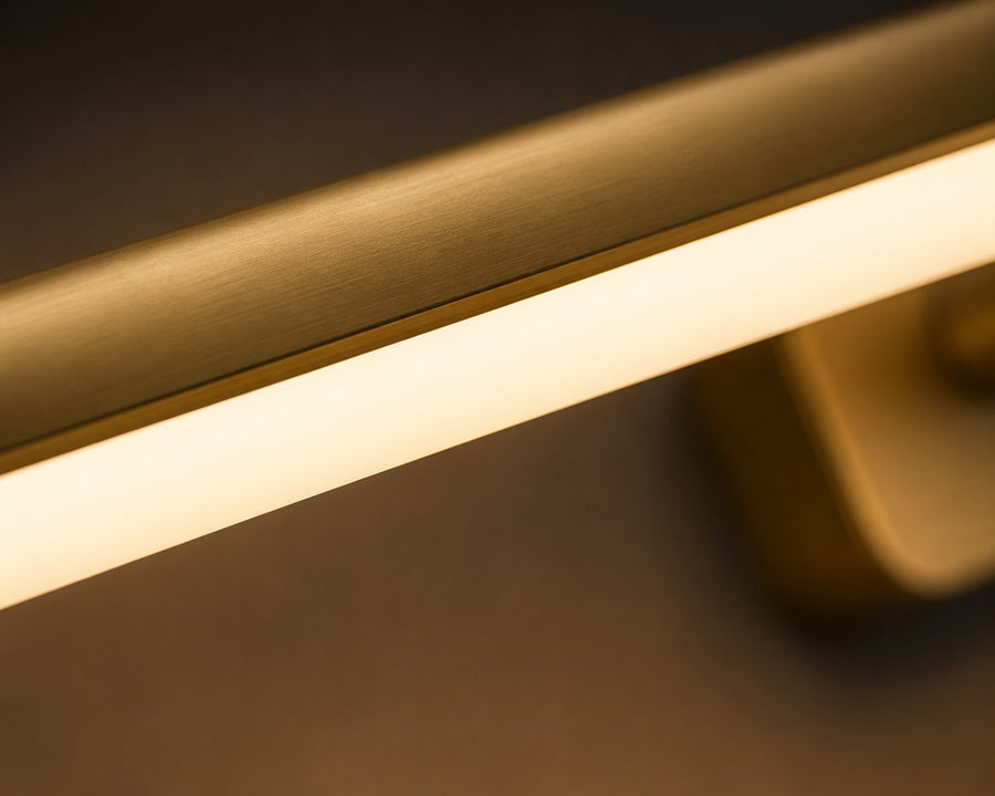 Detail of the linear lamp's even, glare-free glow
