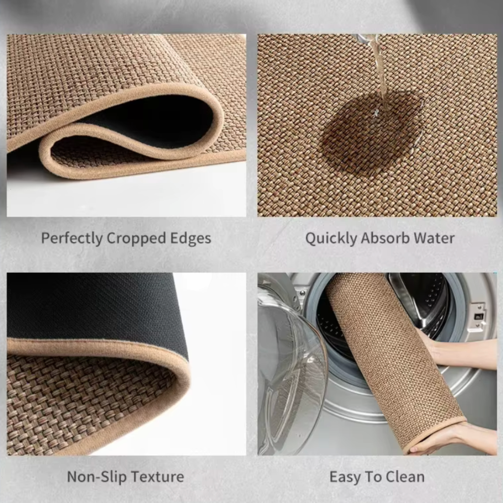 PureStep - Woven Kitchen Mat with Non-Slip Rubber Backing, Washable & Water Absorbent Floor Rug for Modern Home Decor Mats