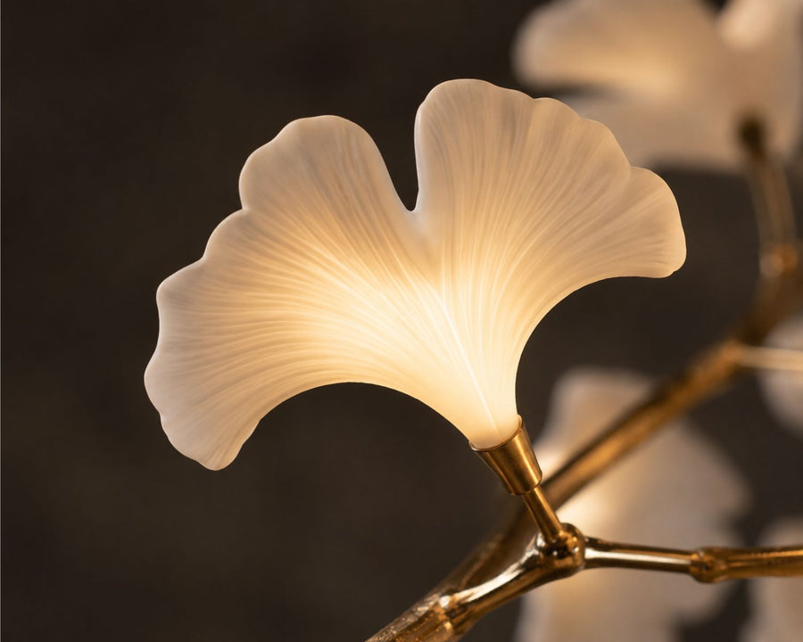 Close detail of a porcelain ginkgo leaf