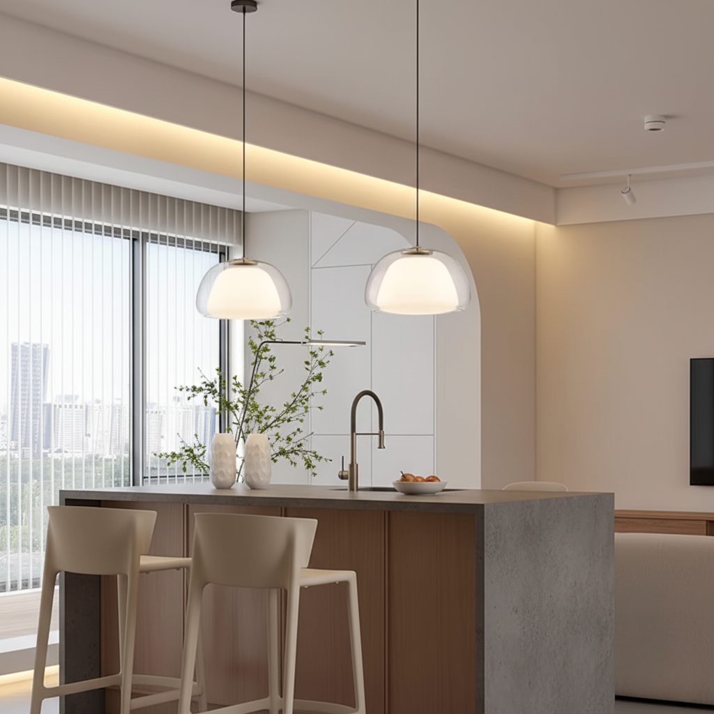 Modern Glass Pendant Light - Adjustable Dome Design for Kitchen Island Ceiling Light