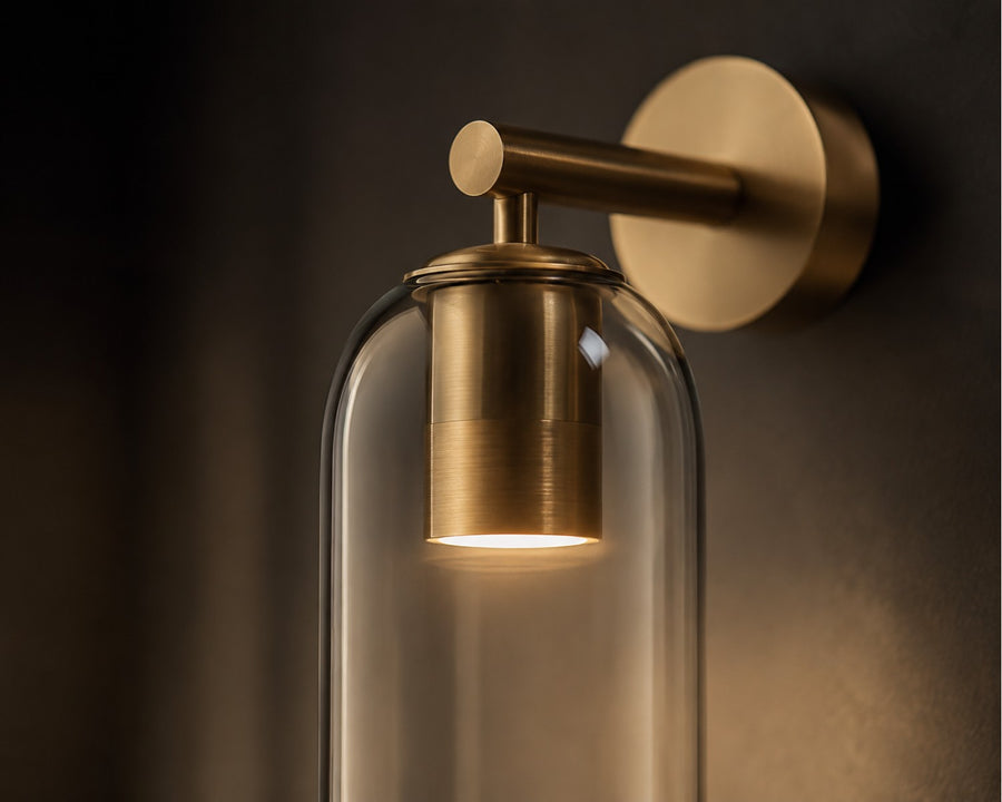 Close detail of the glass shade glowing
