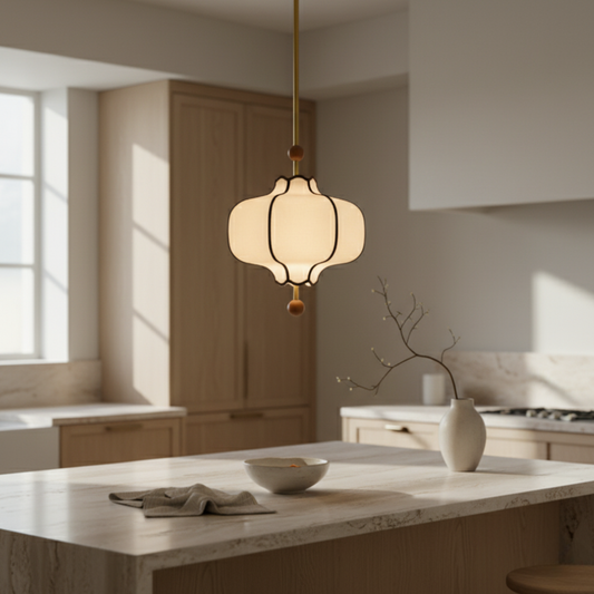 Lanora | Elegant Modern Fabric Kitchen Pendant Lighting with Walnut Accents Pendant Lights