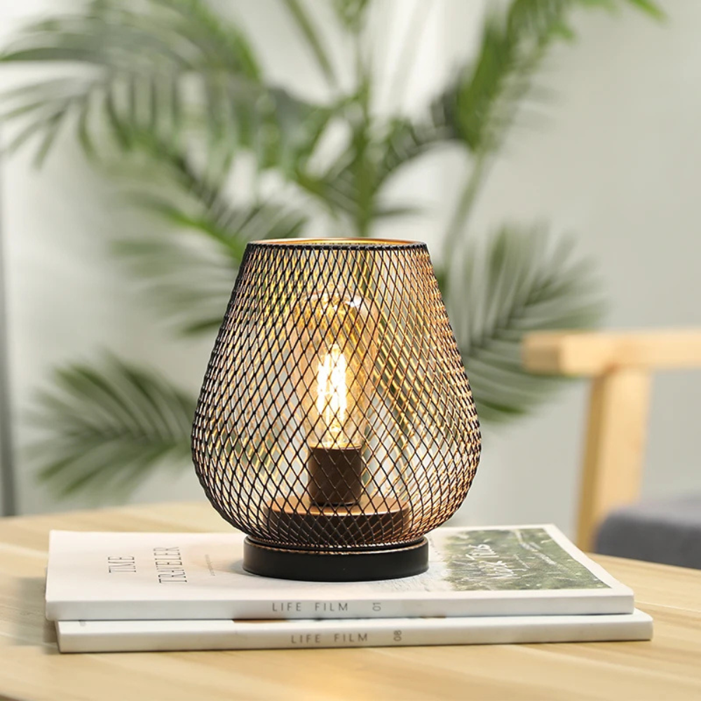 Modern Cordless Iron Mesh Lamp Set of 2 - Portable Lighting Fixtures for Indoor & Outdoor Use Lamps