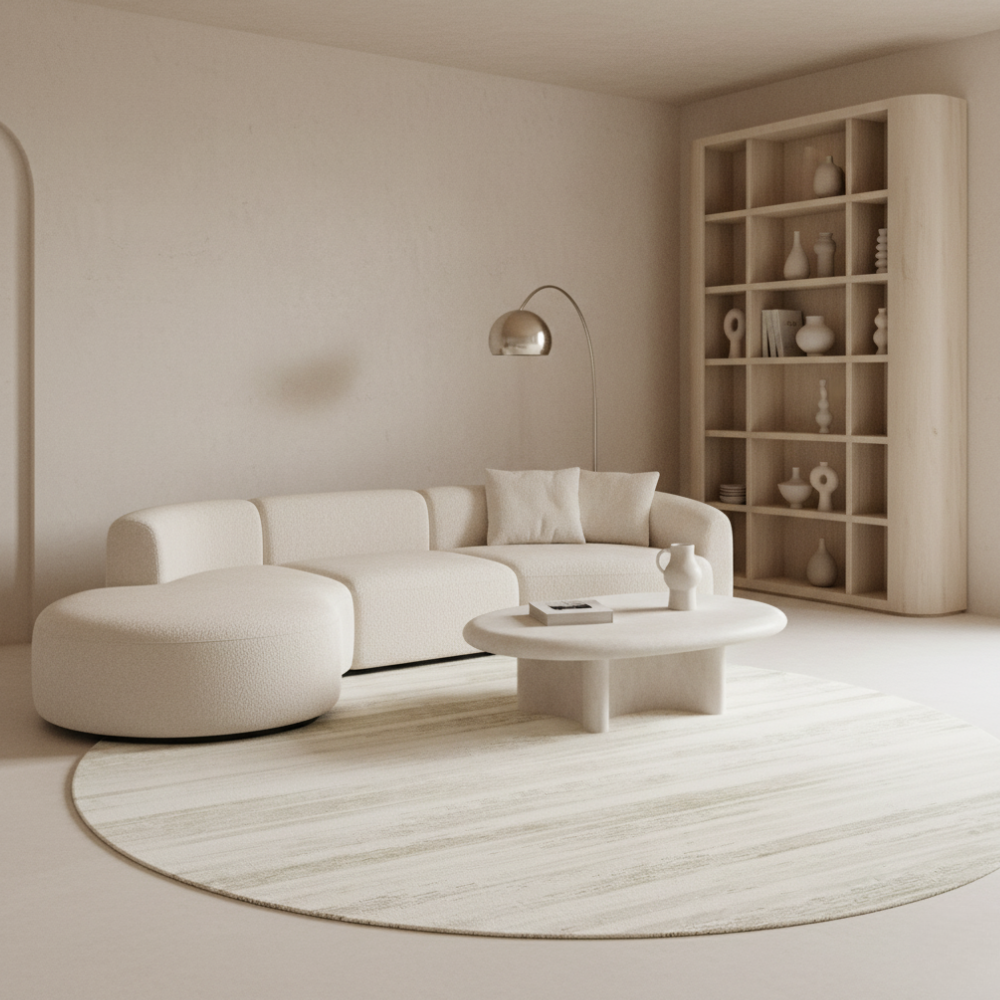Veloria Luxury Round Cream Area Rug | Soft Plush Carpet for Living Room or Bedroom Round Area Rugs