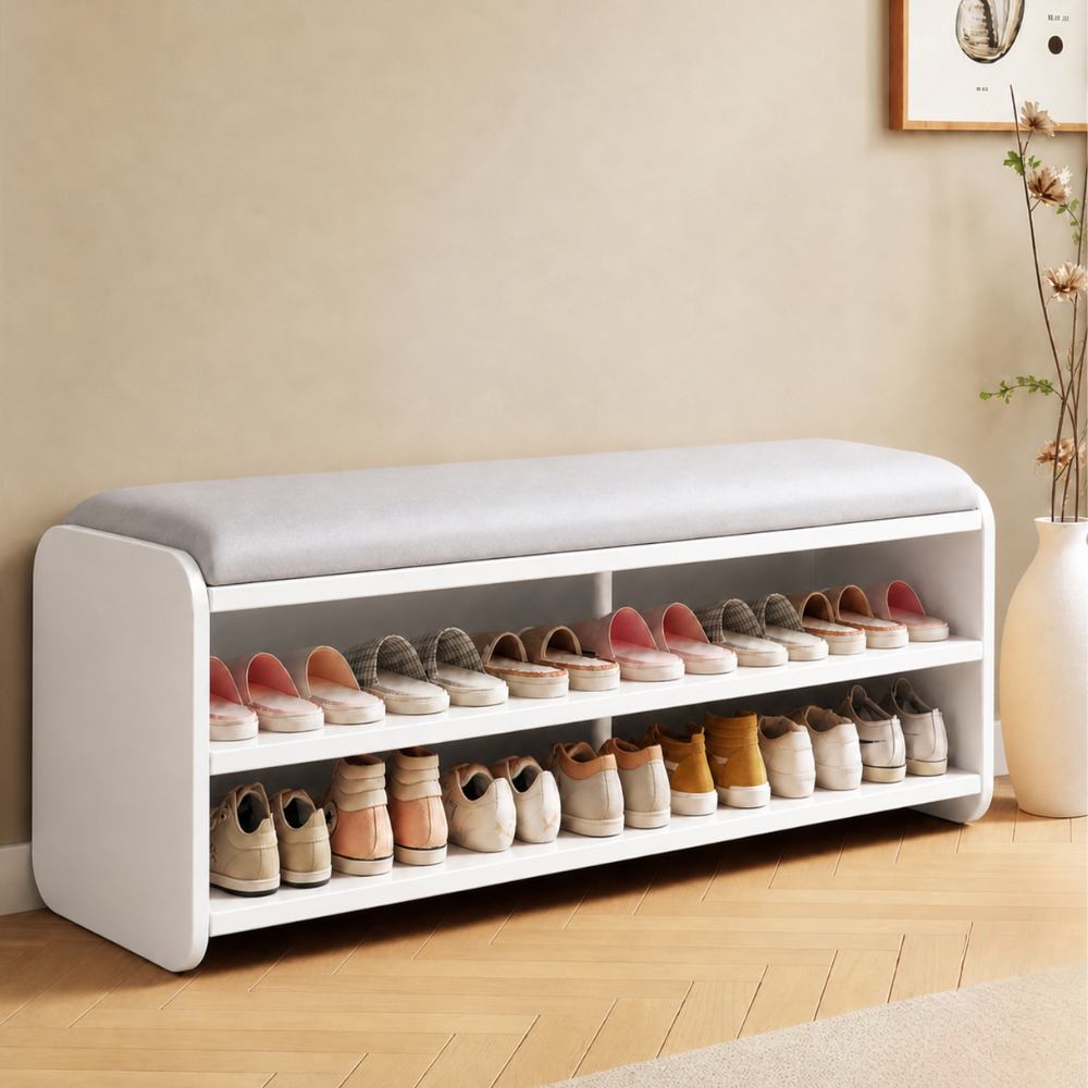Modern Minimalist Shoe Rack Bench with Two-Tier Shoe Storage for Entryway Benches
