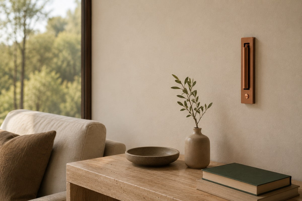 By a sofa or desk