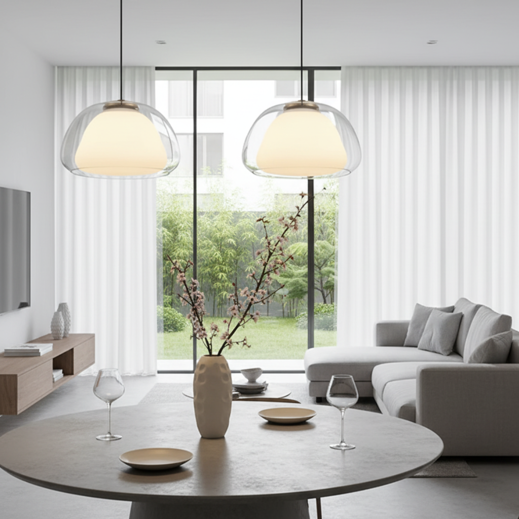 Modern Glass Pendant Light - Adjustable Dome Design for Kitchen Island Ceiling Light