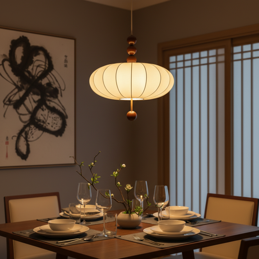 Ivory Veil | Elegant Japandi Mid-Century Fabric Pendant Light Fixture Pendant Lights