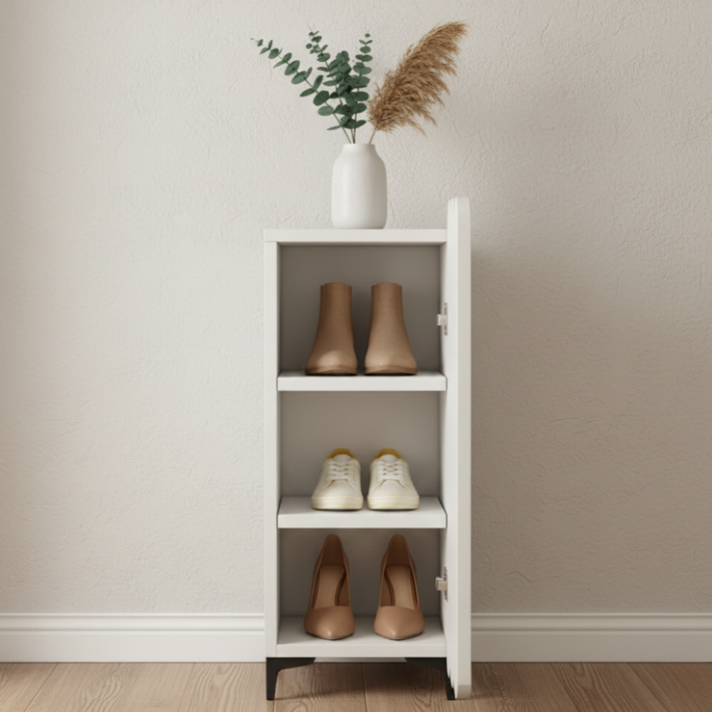 Elegant 4-Tier Shoe Storage Cabinet with Scalloped Edge Design for Entryway Shoe Storage