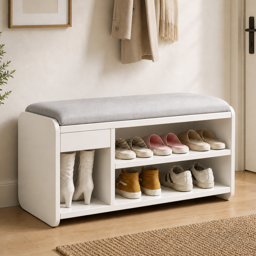 Modern Minimalist Shoe Rack Bench with Two-Tier Shoe Storage for Entryway Benches