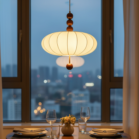 Ivory Veil | Elegant Japandi Mid-Century Fabric Pendant Light Fixture Pendant Lights
