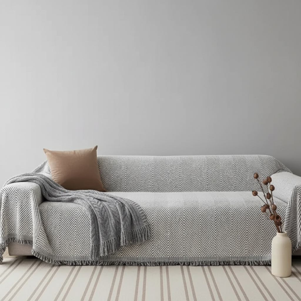 Stripe Herringbone Couch Cover - Durable Non-Slip Slipcover for Dogs & Furniture Protection Sofa Cover
