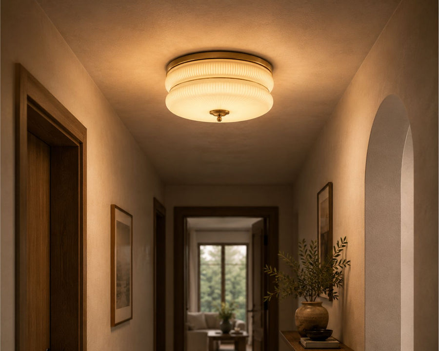 The fixture flush against a ceiling