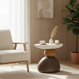 Modern Minimalist Stone Side Table - Scandinavian Design for Living Room or Bedroom Side Table