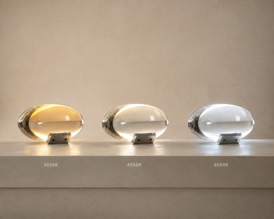 The lamp shown in warm, neutral and cool light