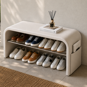 Scandinavian Shoe Storage Bench - 1-Tier Faux Leather Shoe Rack for Entryway Shoe Storage Benches