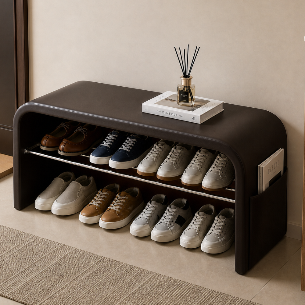 Scandinavian Shoe Storage Bench - 1-Tier Faux Leather Shoe Rack for Entryway Shoe Storage Benches