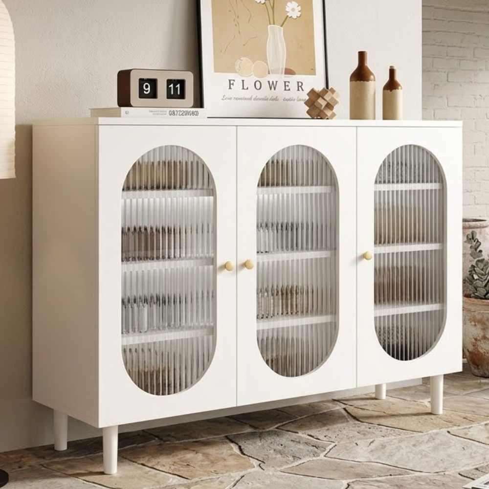 Modern Minimalist 4-Tier Shoe Storage Cabinet with Rattan & Glass Organizer for Entryway Shoe Storage