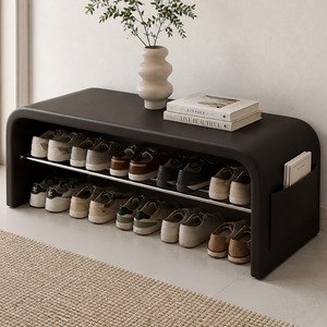 Scandinavian Shoe Storage Bench - 1-Tier Faux Leather Shoe Rack for Entryway Shoe Storage Benches