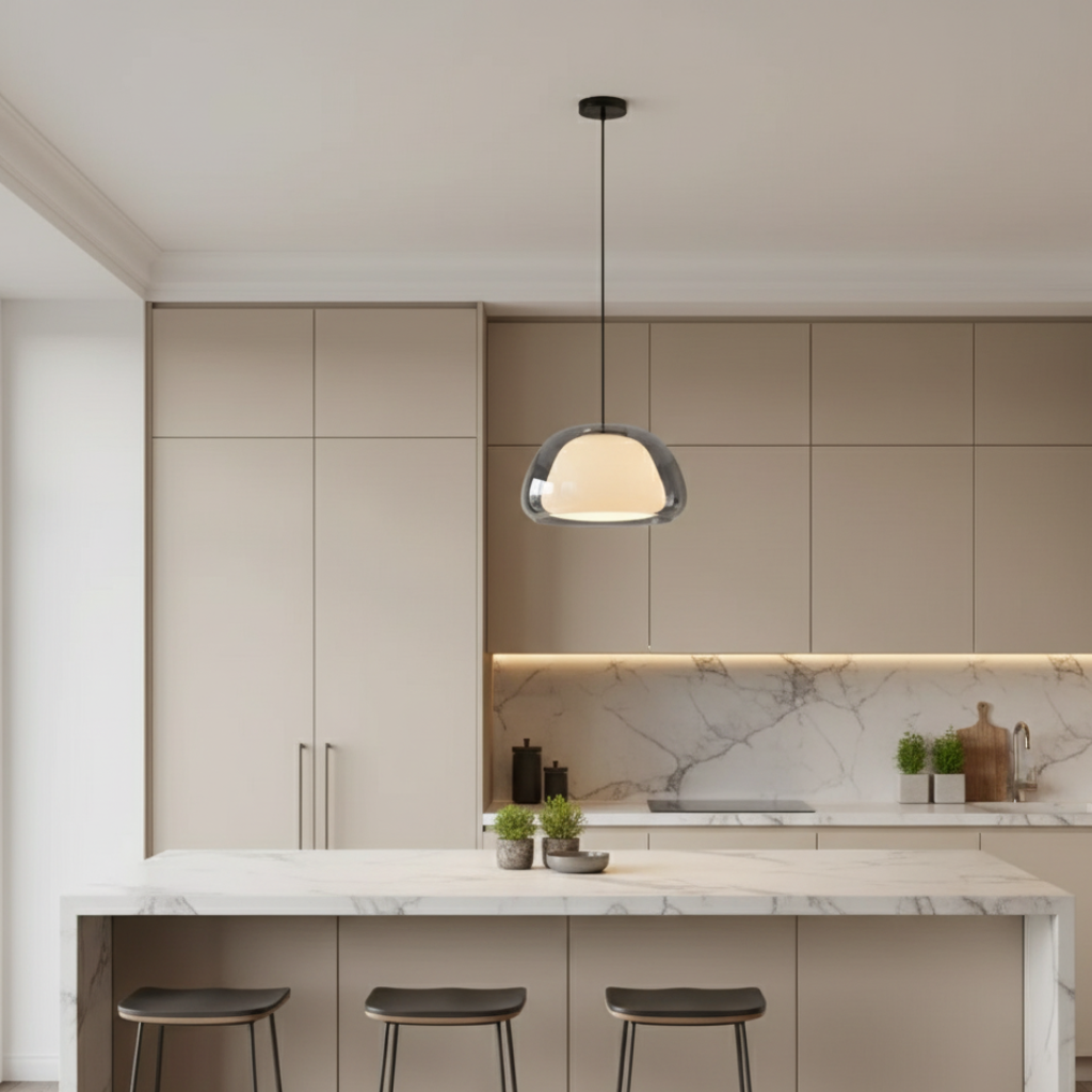 Modern Glass Pendant Light - Adjustable Dome Design for Kitchen Island Ceiling Light