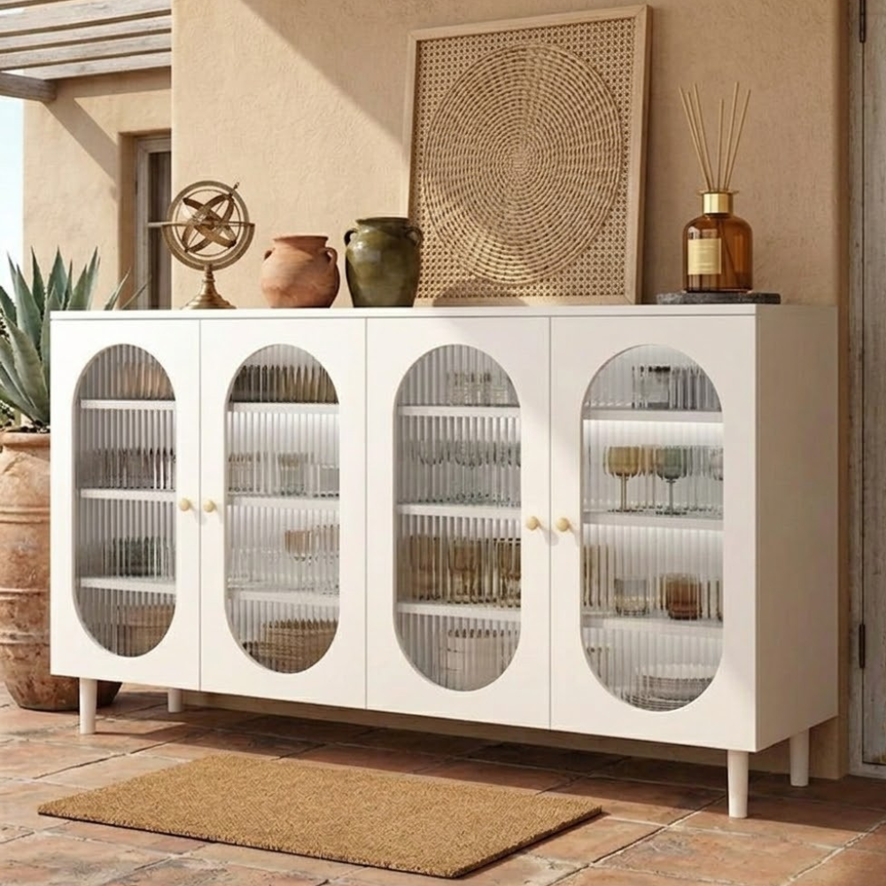Modern Minimalist 4-Tier Shoe Storage Cabinet with Rattan & Glass Organizer for Entryway Shoe Storage