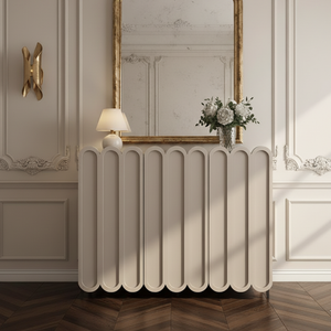 Elegant 4-Tier Shoe Storage Cabinet with Scalloped Edge Design for Entryway Shoe Storage