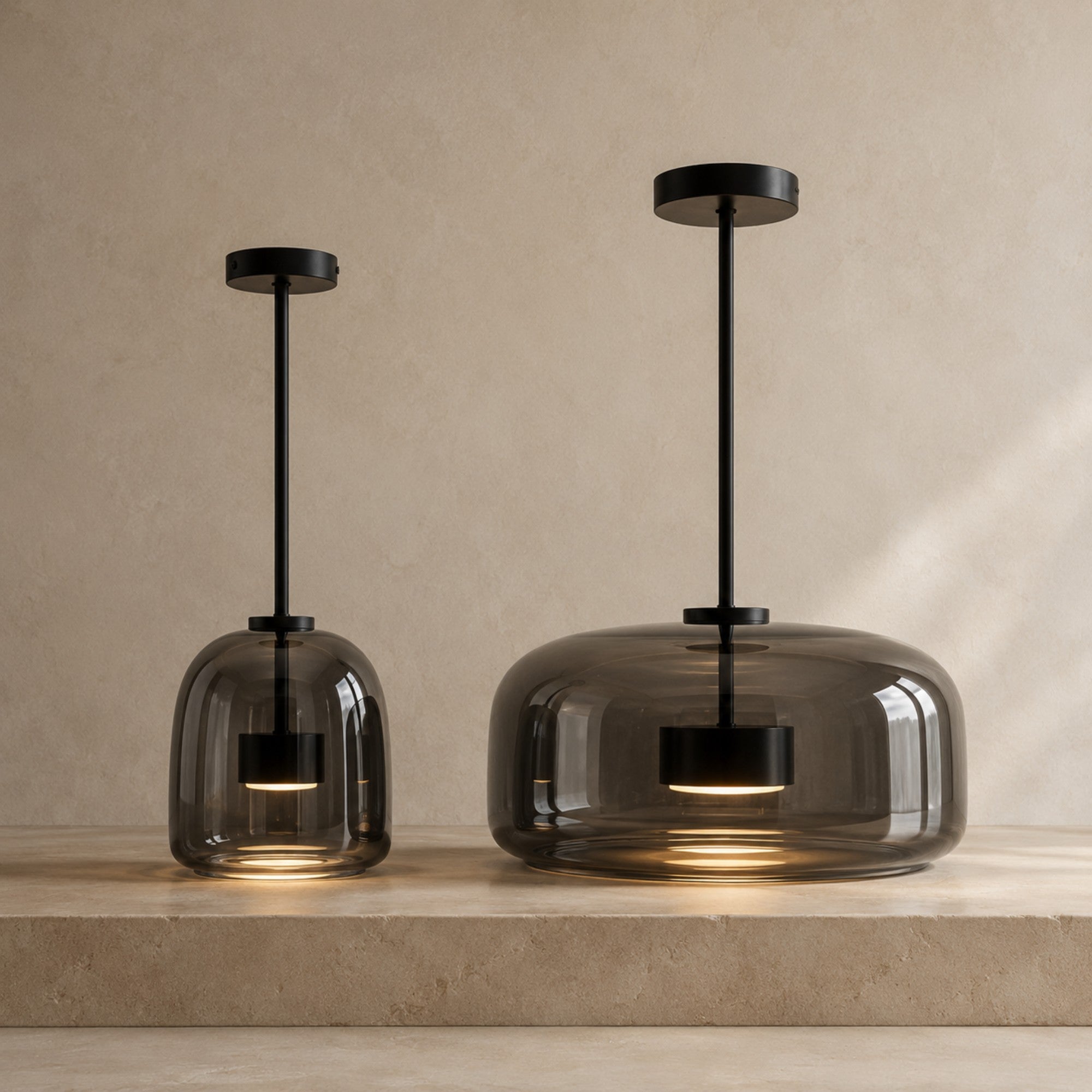 Orbe Hand-Blown Glass Pendant Light — Dimmable, 2 Sizes, Smoke or Amber Glass