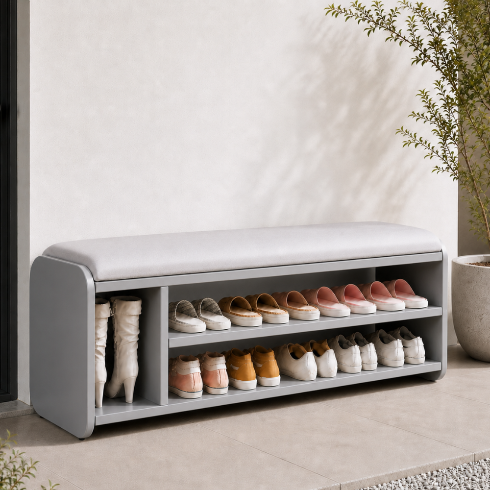 Modern Minimalist Shoe Rack Bench with Two-Tier Shoe Storage for Entryway Benches