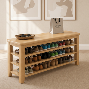 Elegant Solid Wood Shoe Bench with 3 Tiers for Entryway Storage Benches
