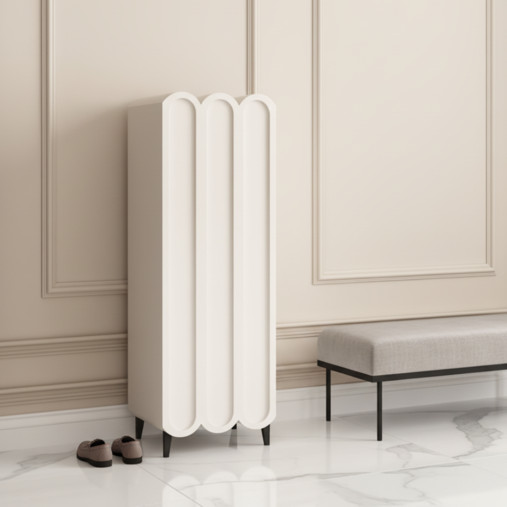 Elegant 4-Tier Shoe Storage Cabinet with Scalloped Edge Design for Entryway Shoe Storage