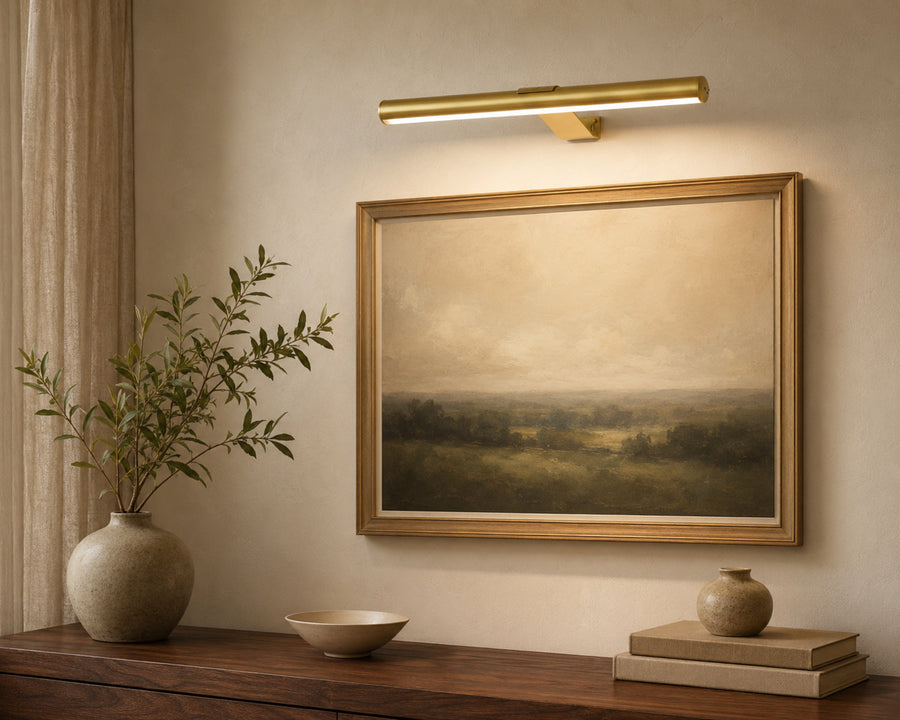 The cordless picture light on a wall with no visible wires