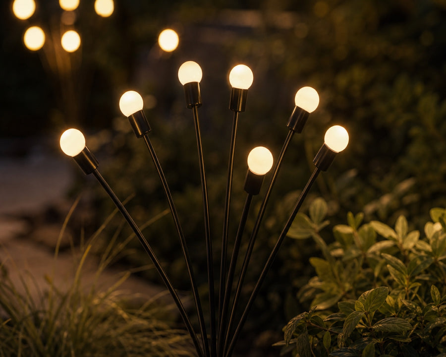 Close view of a firefly light cluster glowing warm