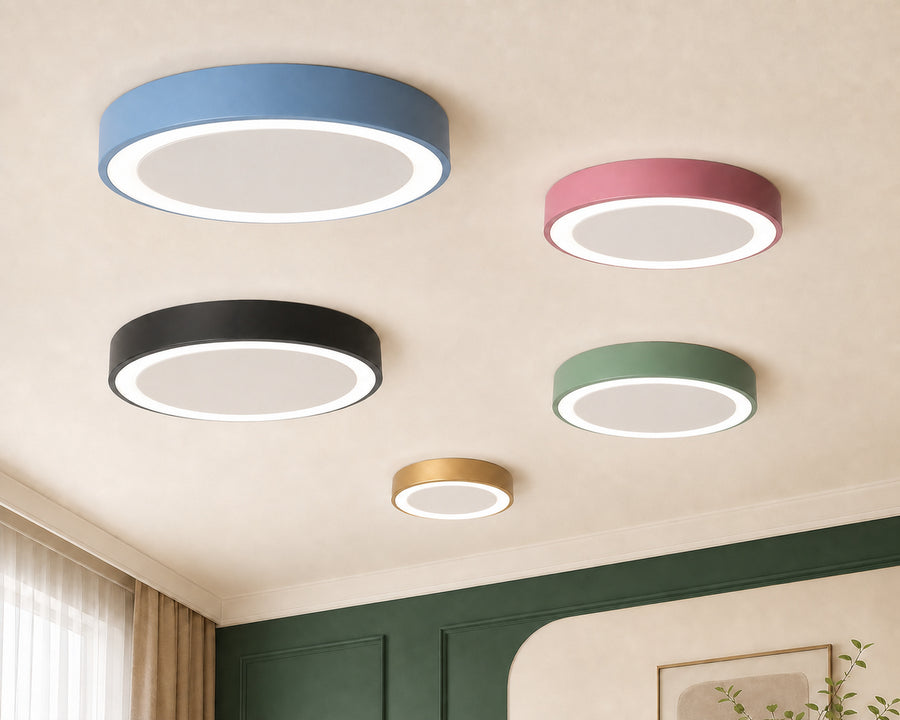 The fixture shown in several colours and sizes