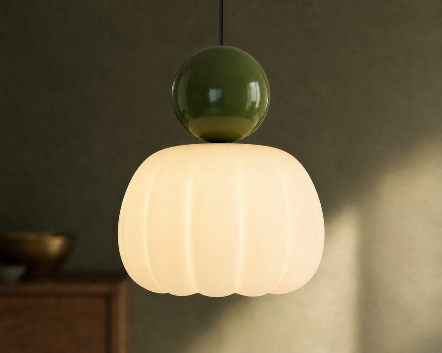 The fluted acrylic shade glowing softly