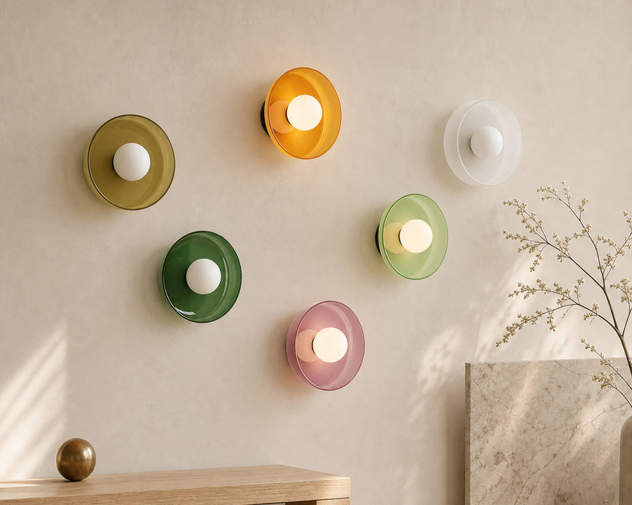 The Sonnet sconce shown in its six retro colours