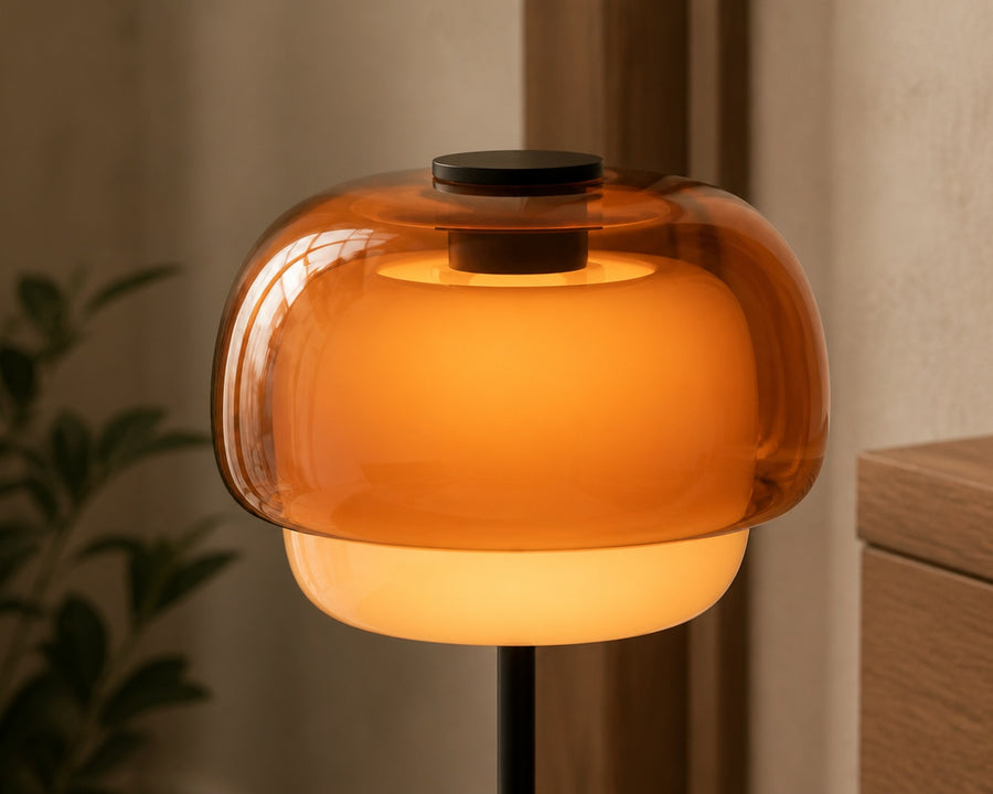 Close view of the two-tone layered glass shade