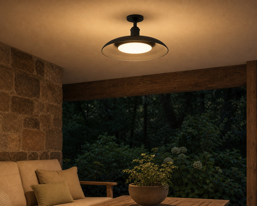 The low-profile fixture close to a porch ceiling